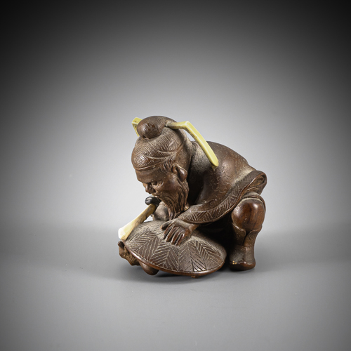 <b>A carved wood netsuke of Shôki</b>