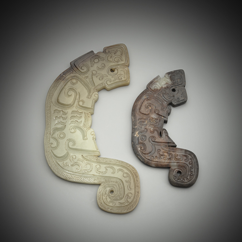 <b>TWO JADE TIGER CARVINGS 'HUANG'</b>