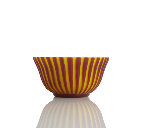 <b>An unusual red and yellow Beijing glas bowl</b>