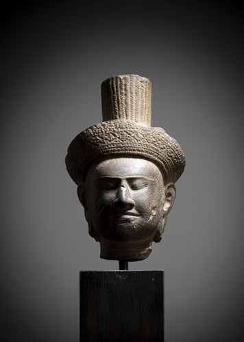 <b>A sandstone head of a male deity</b>