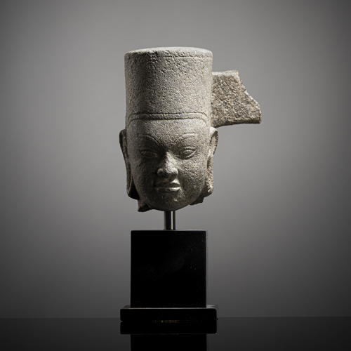 <b>A sandstone head of a male figure</b>