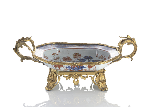 <b>An octagonal porcelain Imari bowl set in a magnificent 19th century French ormolu mount</b>