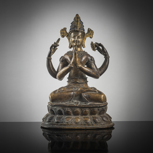 <b>A BRONZE FIGURE OF SADAKSHARILOKESHVARA</b>