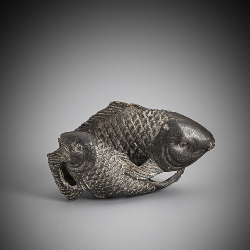 <b>An unusual  bronze netsuke of a pair of fishes</b>