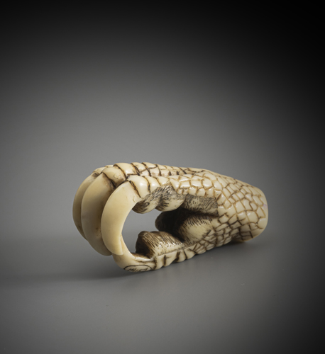 <b>Netsuke of a falcon claw made from maritime ivory</b>