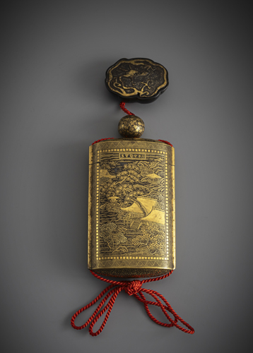 <b>A fine and rare Komai inro with a depiction of Miyajima Island</b>