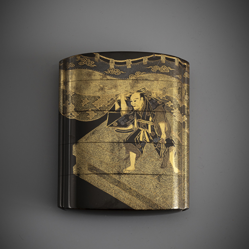 <b>A fine 'togidashi' inro with samurai on a stage</b>