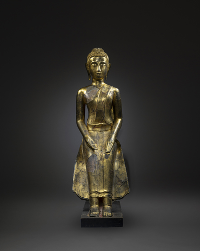 <b>A large gilt- and black-lacquered bronze figure of Buddha Shakyamuni</b>