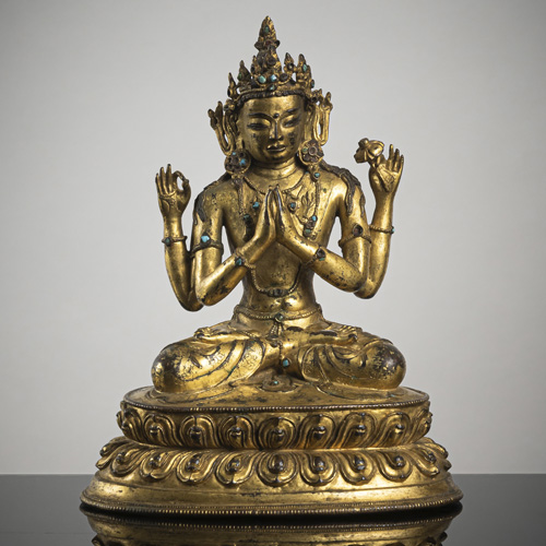 <b>A GILT-BRONZE FIGURE OF SADAKSHARILOKESHVARA</b>