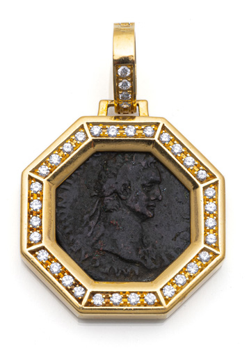 <b>Anhänger mit römischer Münze & Diamanten</b>