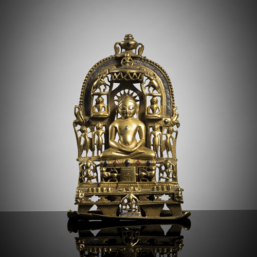 <b>A SILVER AND COPPER INLAID BRONZE JAIN SHRINE</b>