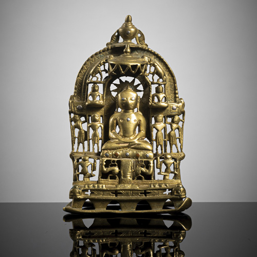 <b>A SILVER AND COPPER INLAID BRONZE JAIN SHRINE</b>