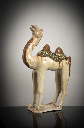 <b>A large 'sancai'-glazed earthenware model of a camel</b>