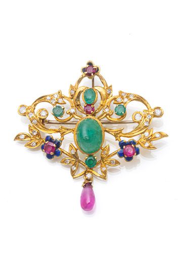 <b>Farbedelstein Brosche/Anhänger</b>