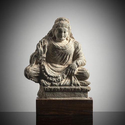 <b>A GREY SCHIST FIGURE OF BUDDHA SHAKYAMUNI</b>