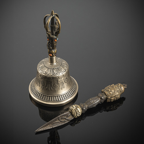 <b>A METAL PRIEST-BELL, GHANTA AND A PHURBA</b>