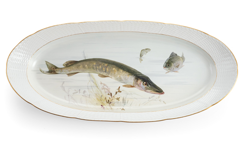 <b>Lange ovale Servier-Platte mit Fischmalerei</b>