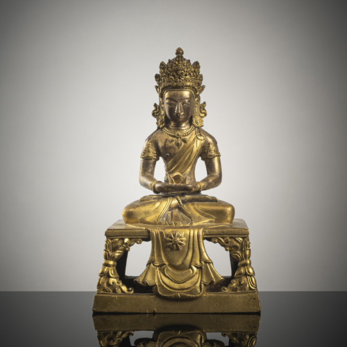 <b>A gilt-bronze of Amitayus on a throne</b>