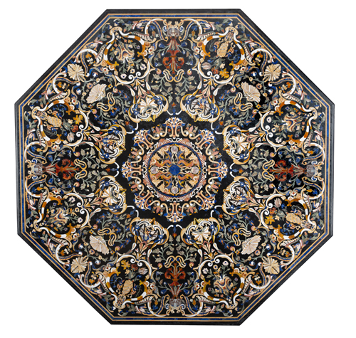 <b>Große achteckige Pietra Dura Tischplatte nach einem Design von Ligozzi</b>