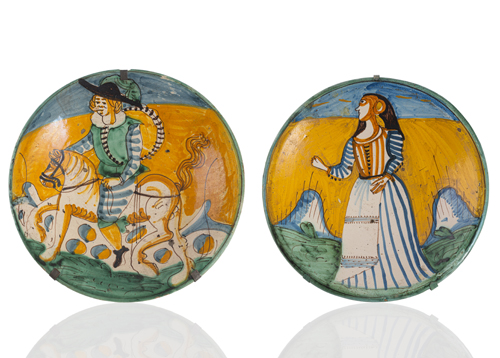 <b>Zwei Majolika-Rundplatten</b>