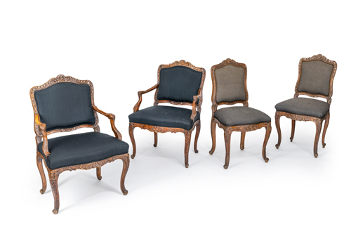 <b>Harlekin Set von zwei Fauteuils und zwei Stühlen</b>
