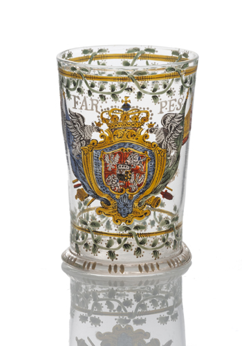 <b>Glas mit dem königlichen Wappen Sachsen und Polen</b>
