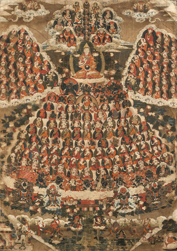 <b>A THANGKA DEPICTING THE LINEAGE OF TSONGKHAPA</b>