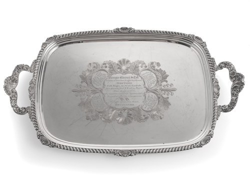 <b>Großes George III Silbertablett mit Widmungsinschrift</b>