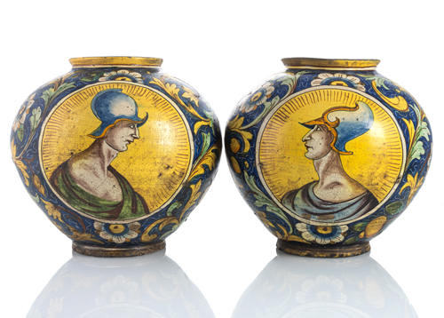 <b>Paar große Majolika Vasen - sog. 