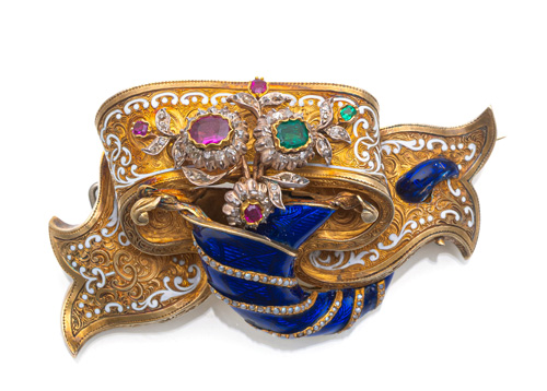 <b>Prächtige Neobarocke Korsagenbrosche in Form eines Füllhorns</b>