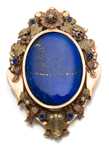 <b>Prächtige neobarocke Brosche mit Lapislazuli</b>