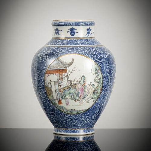 <b>A porcelain vase with underglaze blue and 'Famille rose' figures and landscape decoration</b> <b>A porcelain vase with underglaze blue and 'Famille rose' figures and landscape decoration</b>