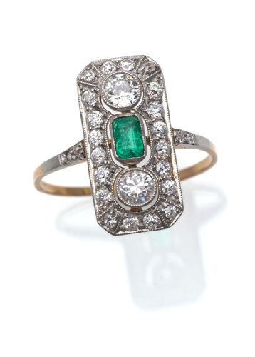 <b>Historischer Ring mit Diamanten & Smaragd</b>