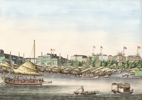 <b>Five Chinese export paintings of harbour views</b>