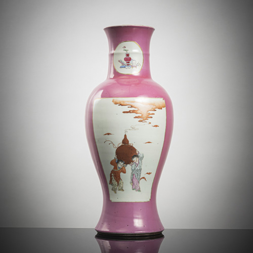 <b>A 'Famille rose' porcelain vase with a pink background and scenes of Daoist immortals</b> <b>A 'Famille rose' porcelain vase with a pink background and scenes of Daoist immortals</b>