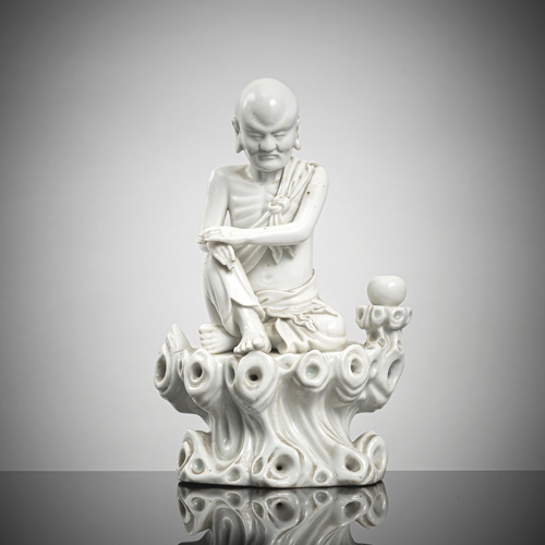 <b>A Dehua model of Damo sitting on a rock</b>
