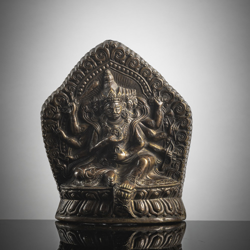 <b>A BRONZE PLAQUE DEPICTING A FEMALE TANTRIC DIVINITY</b>