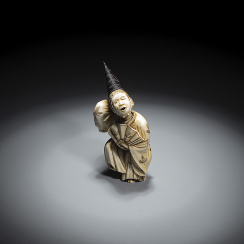 <b>An ivory netsuke of a Sambaso dancer</b>