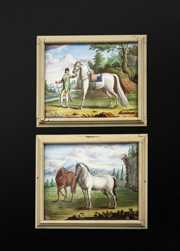 <b>Pair of excellent enamel panels depicting horses and Europeans in the style of Castiglione</b>