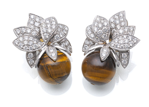<b>DIAMOND EAR CLIPS WITH TIGER'S EYE</b> <b>DIAMOND EAR CLIPS WITH TIGER'S EYE</b>
