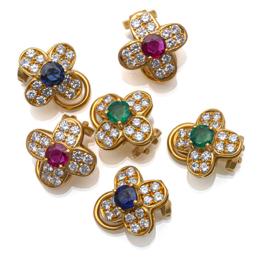<b>CONVOLUTE EAR CLIPS WITH DIAMONDS & COLORED GEMSTONES</b> <b>CONVOLUTE EAR CLIPS WITH DIAMONDS & COLORED GEMSTONES</b>