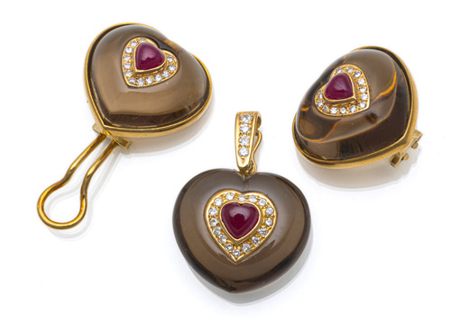 <b>COLOURED GEMSTONE CLIP PENDANT & EAR CLIPS