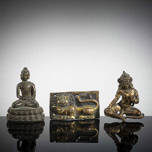 <b>THREE GILT-BRONZE AND COPPER OBJECTS</b>