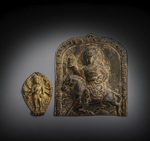 <b>Two copper repoussé panels</b>