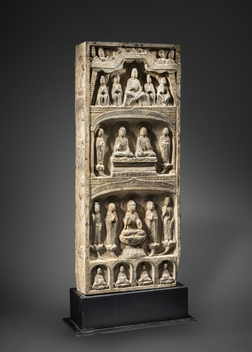 <b>A LIMESTONE STELE DEPICTIG VARIOUS BUDDHIST SCENES</b>