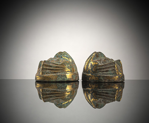 <b>Pair of rare gilt bronze mat weights</b>