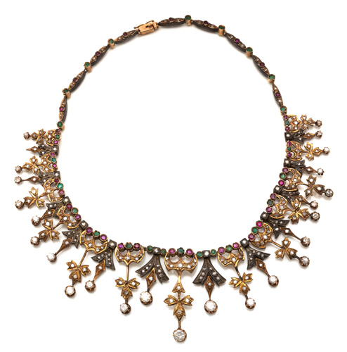 <b>Prächtiges Edwardian Farbsteincollier, sogenanntes Suffragetten-Collier.</b>