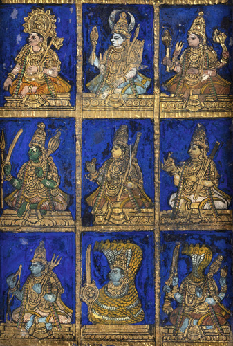<b>A PAINTING BEHIND GLASS DEPICTING HINDU DIVINITIES</b>