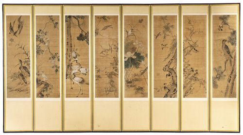 <b>An eight-fold screen depicting scenes of flora and fauna in Minwha style</b>