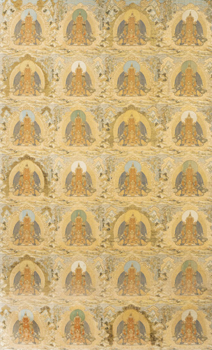 <b>A significant hanging with woven images of Amitayus</b>